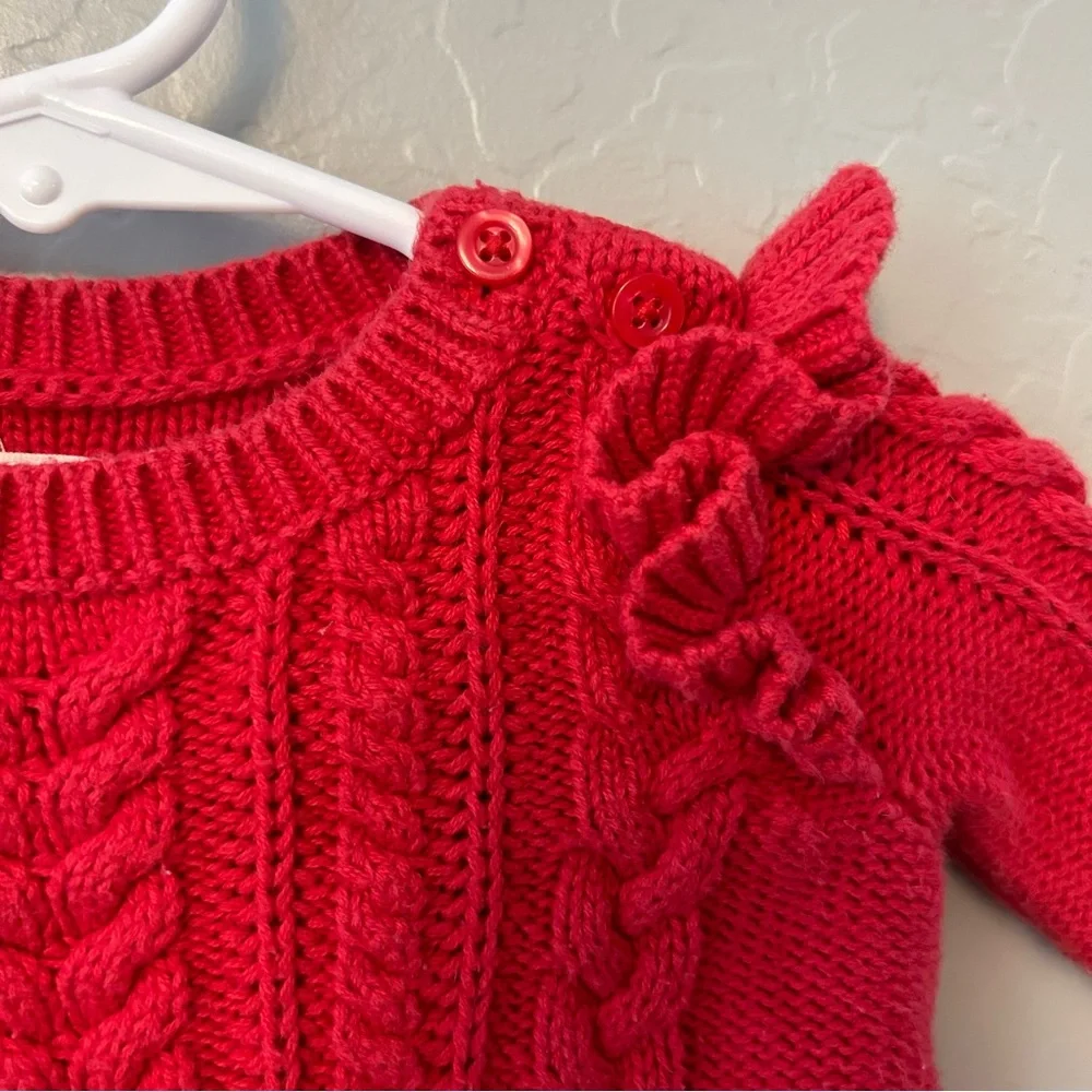 Baby Gap red cable knit sweater with ruffles size 0-3 months